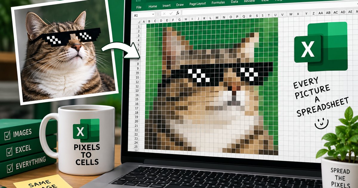 Excel-LizeMe: una foto ricostruita con le celle colorate di un foglio Excel